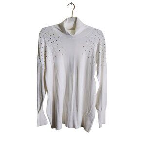 DG2 Diane Gilman NWT White Rhinestone Embellished Turtleneck Sweater Size 1X